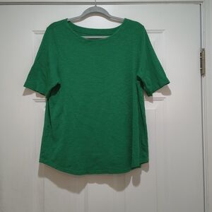 Jill Green Shirt  Cotton Slub Scoop Neck Large